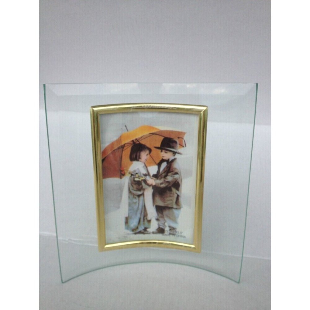 NIB Elegant Glass and Gold tone Picture Frame Decorated for Pic.W 3.5" x H 5.5"
